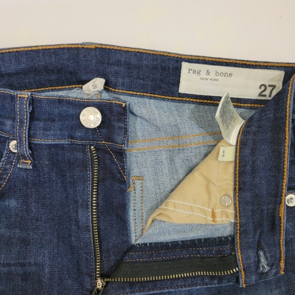 Rag & Bone 10" High Rise Skinny Ankle Raw Hem Jean in Mad River, Dark - Picture 11 of 13